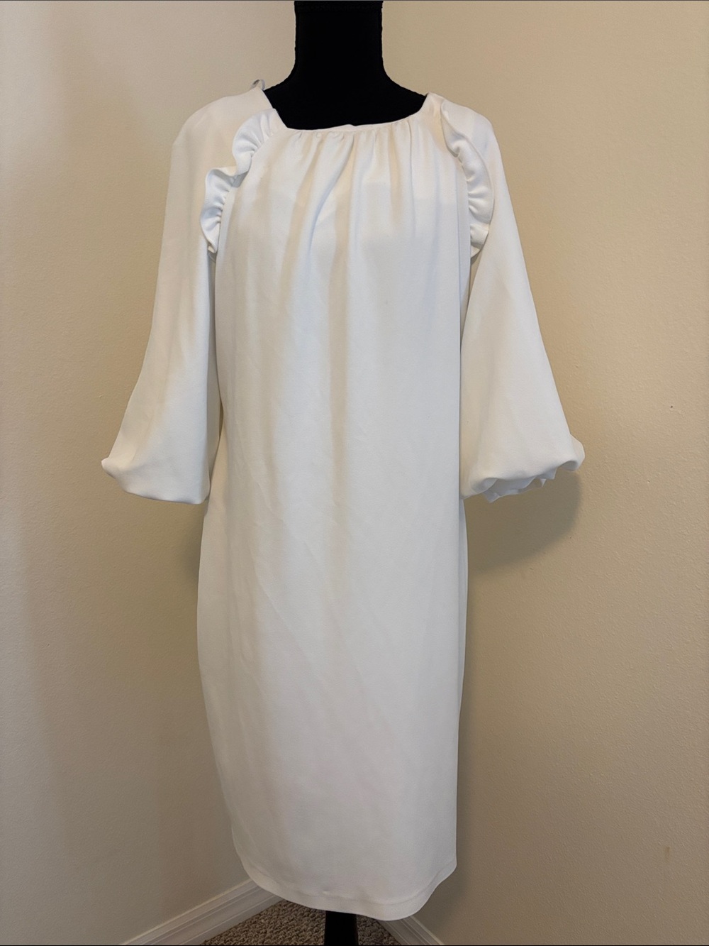 Calvin Klein Puff Sleeve Scuba Sheath Dress | White | Size 14